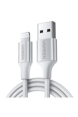 UGREEN Lightning to USB-A Örgülü MFi Sertifikalı iPhone Hızlı Şarj Kablosu 1 Metre Gümüş 60161
