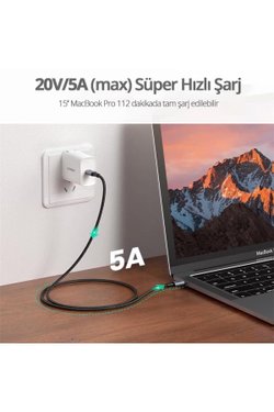 UGREEN TYPE-C 100W 5A QC PD ÖRGÜLÜ HIZLI ŞARJ KABLOSU 1 MT SİYAH 70427