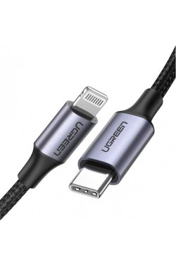 Ugreen Type-C To Lightning 3A Pd Mfi Sertifikalı Örgülü Hızlı Şarj Kablosu 2 Metre Gümüş 70525