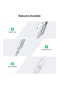 UGREEN TYPE-C TO USB-A 3A QC ÖRGÜLÜ HIZLI ŞARJ KABLOSU 1 MT SİYAH 60126