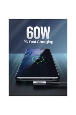 UGREEN USB-C 60W Thunderbolt USB3.1 GEN1 3A QC PD Hızlı Şarj Kablosu 1.5 Metre Siyah 50751