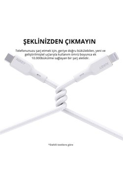 Aukey Cb-ncl1-wh Naylon Örgülü 3a 480mbps Type-c Lıghtnıng Kablosu 1.8mt
