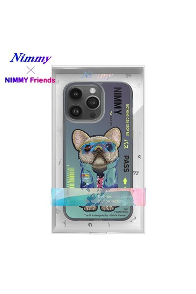iPhone 14 Pro Parlak Zemin Üstüne Gerçek Nakış İşlemeli Gözlük Mont Detaylı 3D Animal Little Vulgar Rich Kılıf Gri