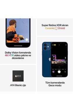 iPhone 12 128 GB Siyah Cep Telefonu Aksesuarsız Kutu