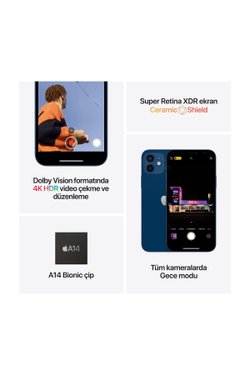 iPhone 12 64 GB Beyaz Cep Telefonu Aksesuarsız Kutu