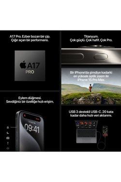 iPhone 15 Pro Max 512 GB Siyah Titanyum