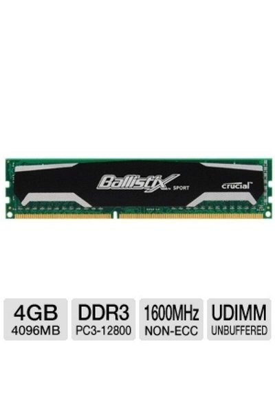 Crucial Ballistix Sport 4 GB 1600MHz DDR3 BLS4G3D1609DS1S00CEU Bellek