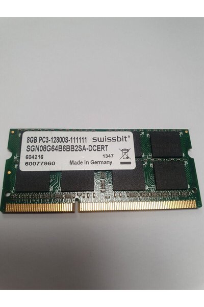 Swissbit 8GB PC3-12800S DDR3 1600MHz 1.5V SODIMM SGN08G64B6BB2SA-DCERT NOTEBOOK RAM BELLEK